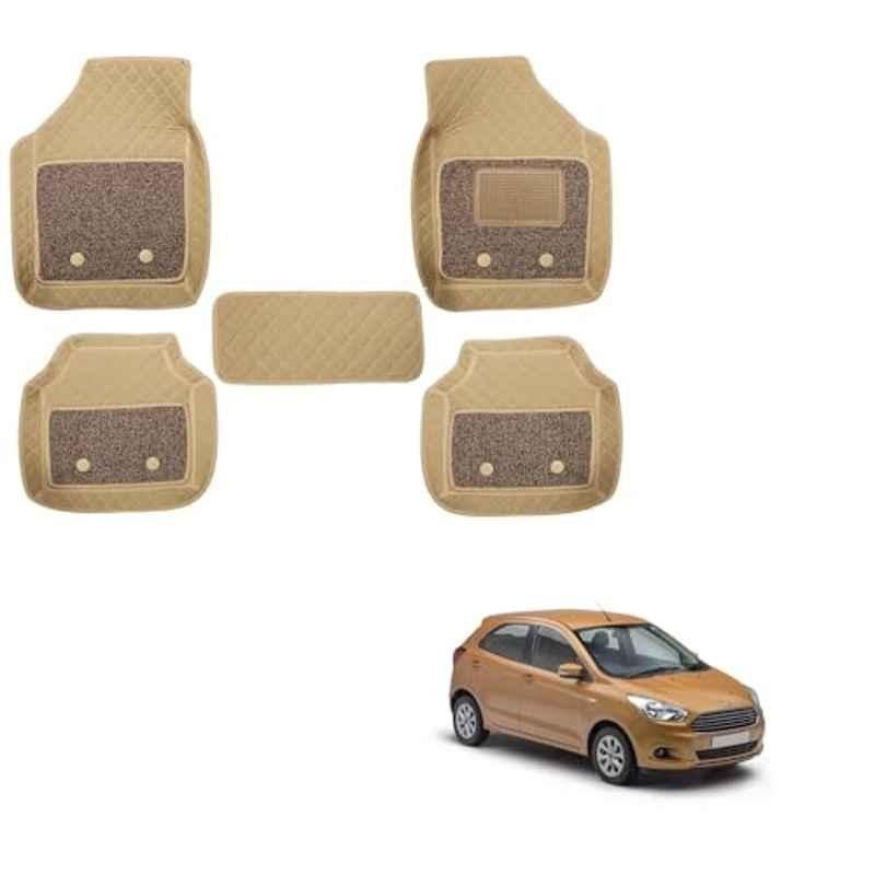Kozdiko 5 Pcs Waterproof & Luxury 7D Beige Leatherette Car Floor Mats Set for Ford Figo New 2015-Present