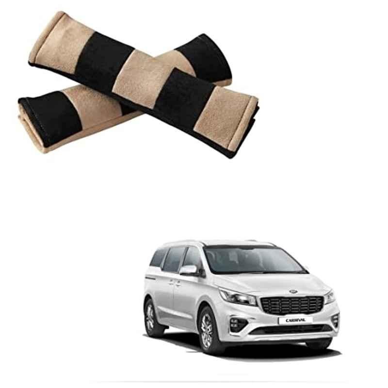 Kozdiko 2 Pcs Beige & Black Car Seat Belt Cushion Set for Kia Carnival