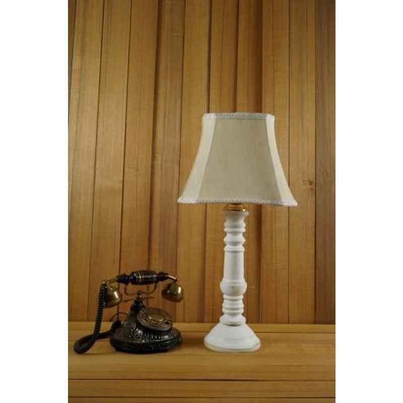 Tucasa Mango Wood White Table Lamp with 10 inch Polycotton Off White Square Shade, WL-126