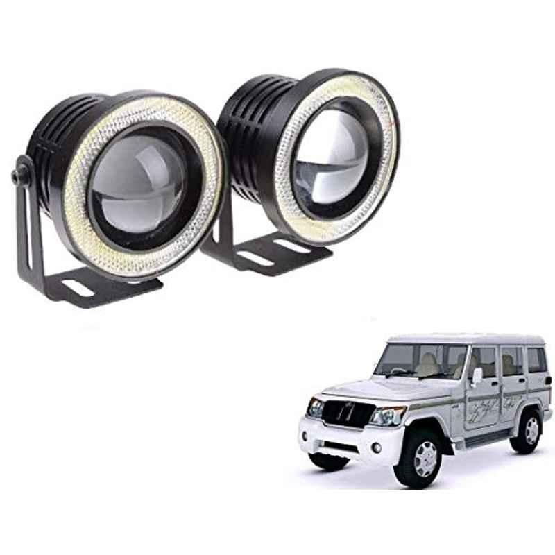 Kozdiko 2 Pcs 15W 3.5 inch High Power White LED Projector COB Fog Light Set with White Angel Eye Ring for Mahindra Bolero, koz_72562