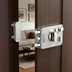 Plantex Heavy Duty Rim Locks for Main Door/Night Latch Lock with 4 Keys/Tribolt Lock with 5 Years of Warranty/Suitable for Inside Opening Door- Satin White & Chrome