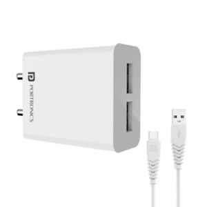 Portronics Adapto 32 C 2 USB Port White Mobile Chargers with 1m C Type Charging  Cable, POR 10030