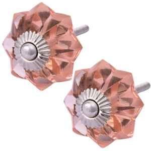 Atom 1.25 Inch Pink Crystal Glass Melon Marigold Flower Cabinet Door knob (Pack of 2)