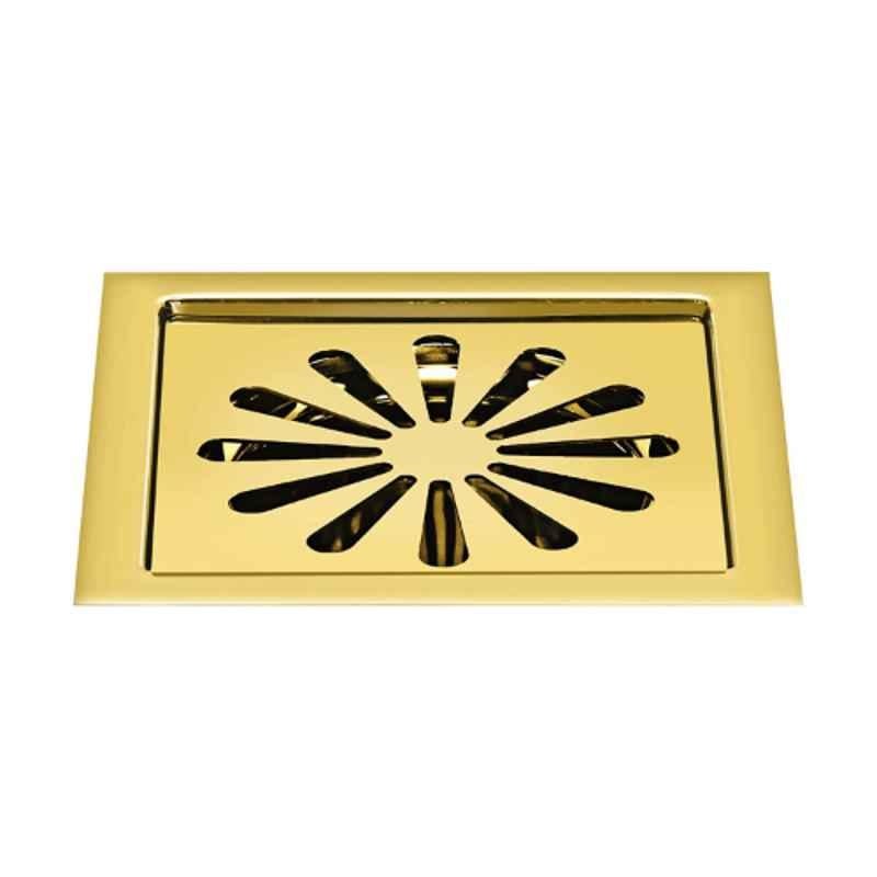 Sanjay Chilly TOF-SE-PG-153 6 inch Stainless Steel 304 Gold Square Trap Floor Drain, SC99000254