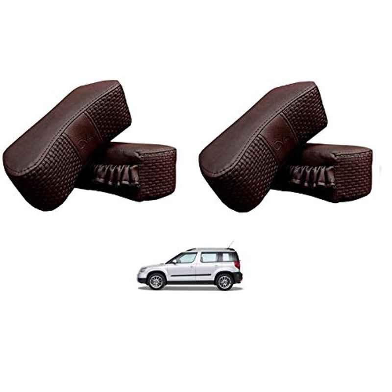 Kozdiko 4 Pcs CV Designer Cola Leatherite Neck Rest Car Cushion Pillow Set for Skoda Yeti