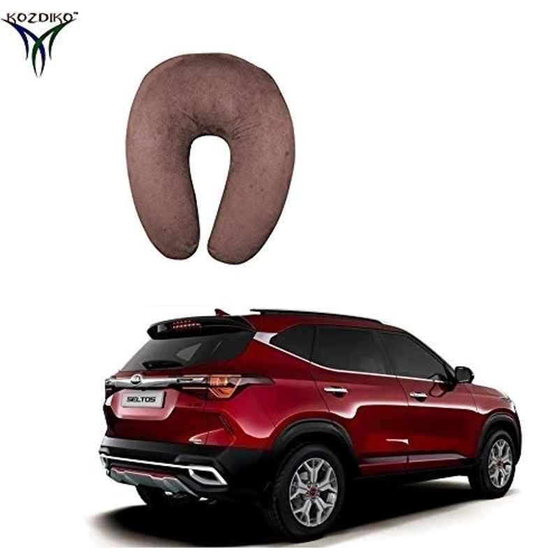 Kozdiko Velvet Brown U-Shape Travel Neck Rest Cushion Pillow for Kia Seltos