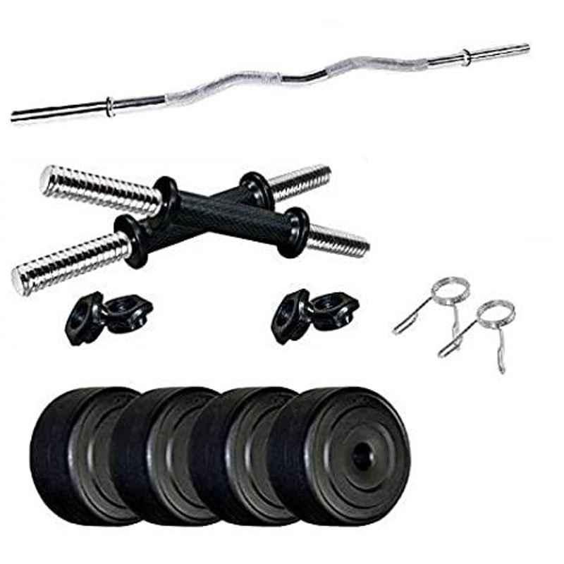 Spanco Multicolor Home Gym with 16kg PVC Weight Plates (25kgx4 = 10kg + 3kgx2 = 6kg) Curl Rod & Dumbbell Rods for Home Gym Exercise, Fitness & Weight Lifting, Body Shaping, Muscles Building