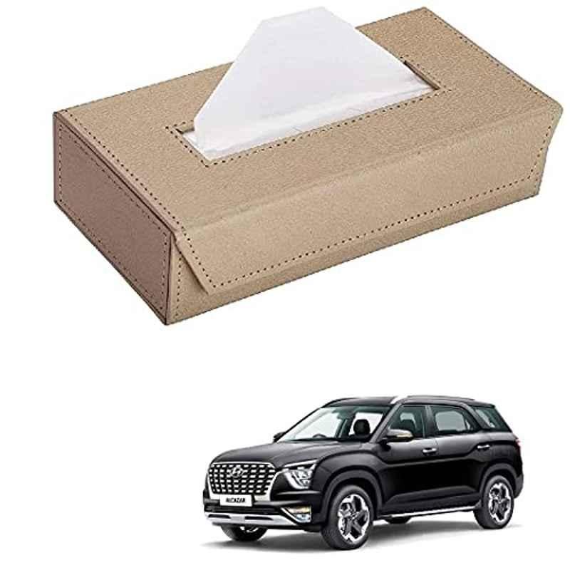 Kozdiko 100 Pulls PU Leather Beige Car Tissue Paper Box with 200 Sheets for Hyundai Alcazar