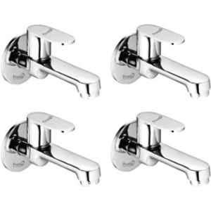 Prestige Ocean Brass Chrome Finish Silver Wall Mounted Long Body Bib Cock Tap with Wall Flange (Pack of 4)