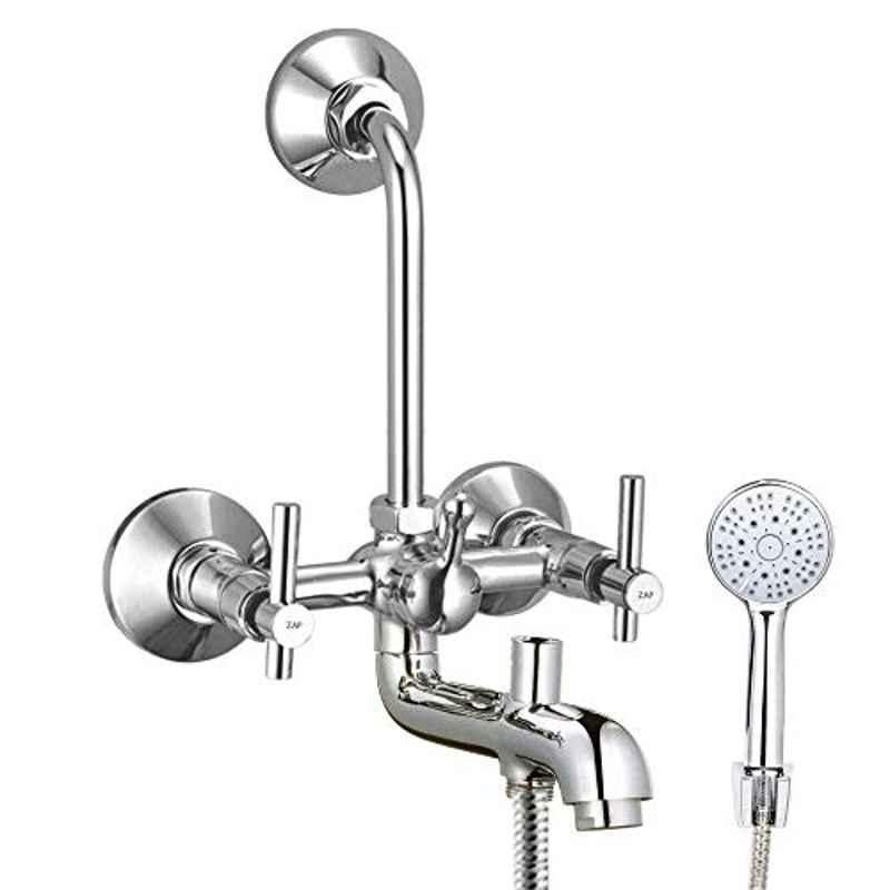 ZAP Terrim Brass 3 In 1 Wall Mixer with Crutch & Multi Flow Hand Shower with 1.5m Flexible Tube