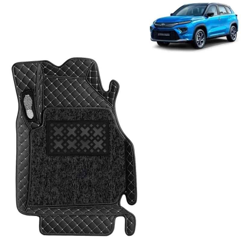 Kingsway 3 Pcs Premium 7D 100% Waterproof & Washable PU Leatherette Classic Black Car Floor Mat Set for Toyota Urban Cruiser Hyryder 2022 Onwards