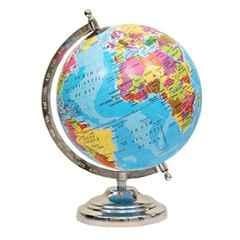 Generic Educational Rotating 8 inch World Map Globe with Metal Base Nickel Plated, ASP-58