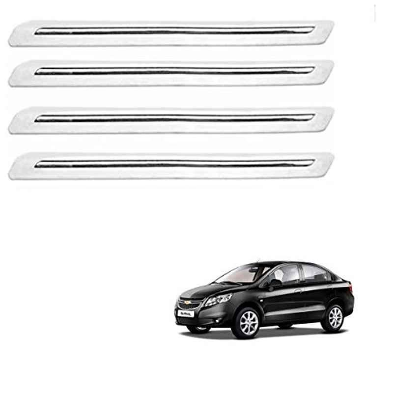 Kozdiko 4 Pcs PVC White Car Bumper Protector Set with Chrome Strip for Chevrolet Sail