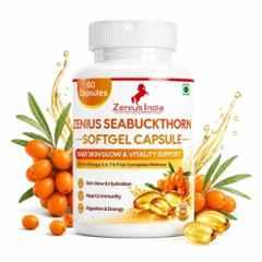 Zenius India 60 Pcs Seabuckthorn Softgel Capsule with Flaxseed Oil, Omega 3, 6, 7 & 9 for Skin Glow, Hydration & Natural Goodness