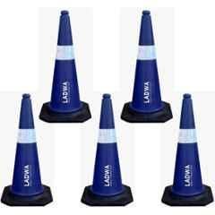 Ladwa 5 Pcs 750mm PVC Impact Resistant Blue Road Traffic Safety Cone with 5m Chain & 5 Hooks Set