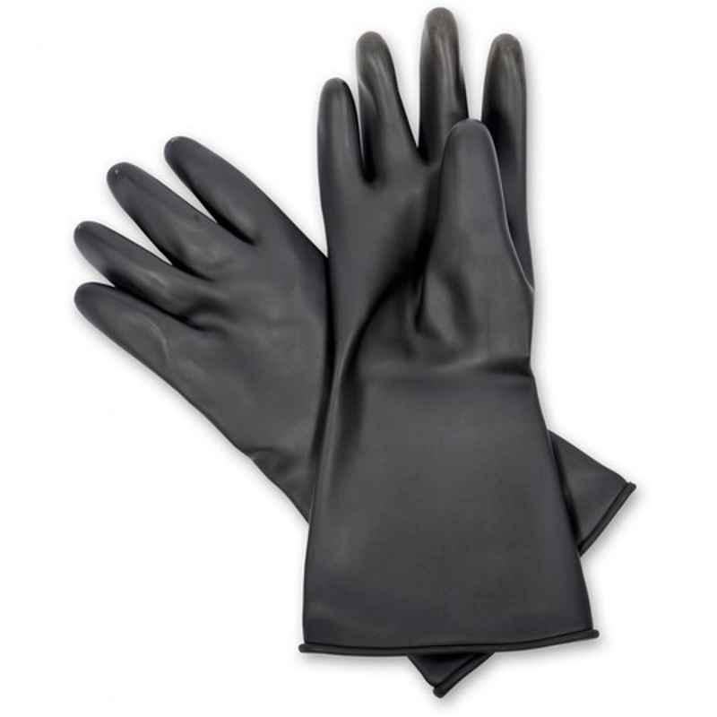 14 inch Black Full Fingered Plain Rubber Hand Gloves, Size: Free
