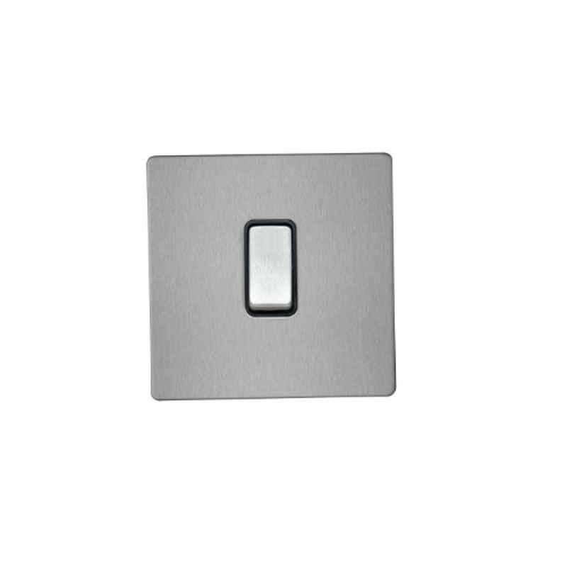 RR Vivan Metallic 10A Brushed Stainless Steel 1-Gang 1-Way Switch with Black Insert, VN6612M-B-BSS