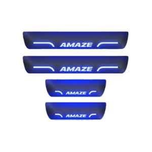 Car Accessories Hub 4 Pcs Acrylic Black Sill Scuff Plate Set with Blue LED for Honda Amaze Type-1 Old