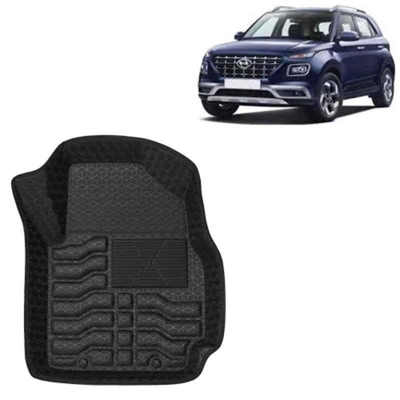 Kingsway 3 Pcs Premium 4.5D 100% Waterproof Tray Shape PVC Black Car Floor Mat Set for Hyundai Venue 2019 to 2022 All Model