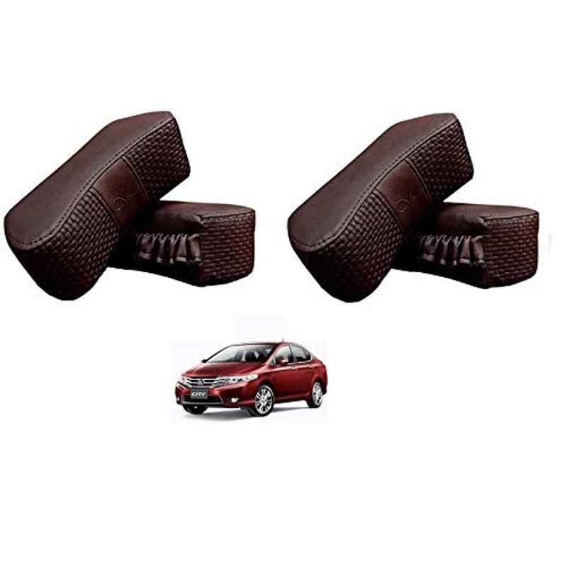 Kozdiko 4 Pcs CV Designer Cola Leatherite Neck Rest Car Cushion Pillow Set for Honda City Ivtec 2010-2014