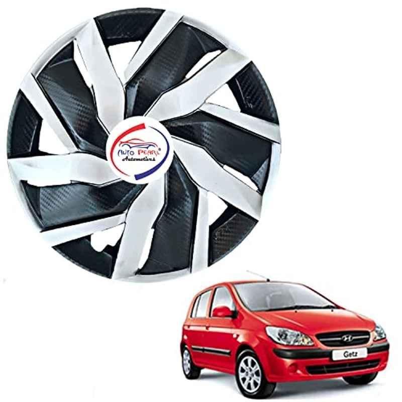 Auto Pearl 4 Pcs 13 inch ABS Black & Silver EGBL07 Hubcap Wheel Cover Set with Retention Ring for Hyundai Getz Prime