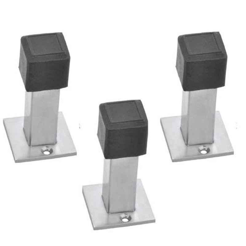Nixnine Stainless Steel Back Silencer Door Stopper with Square Rubber Pad, SS_SQR_A-617_3PS (Pack of 3)