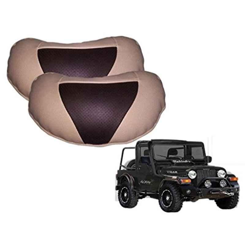 Kozdiko 2 Pcs Brown & Beige Neck Rest Set for Mahindra Thar, koz_36920