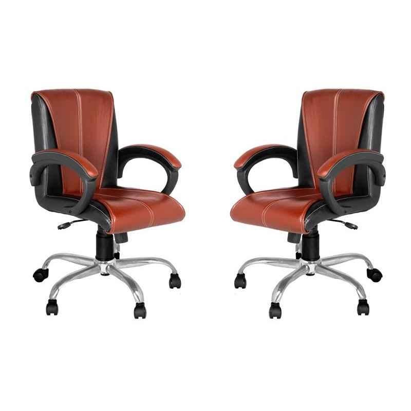 High Living Pluto Leatherette Medium Back Brown & Black Office Chair (Pack of 2)