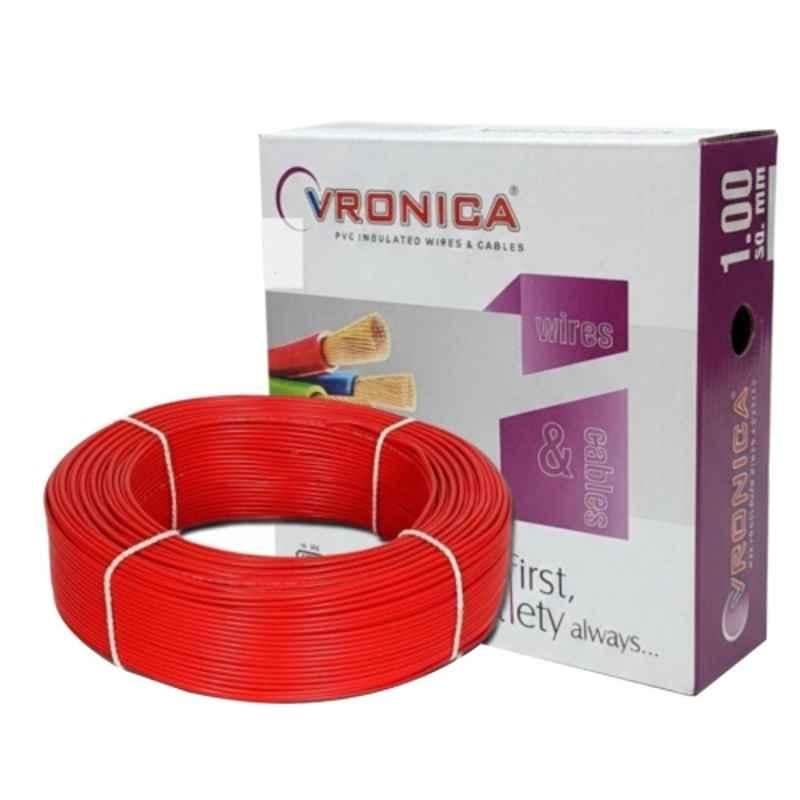 Vronica 1 Sqmm PVC Insulated Single Core Red House Wire, Length: 90 m