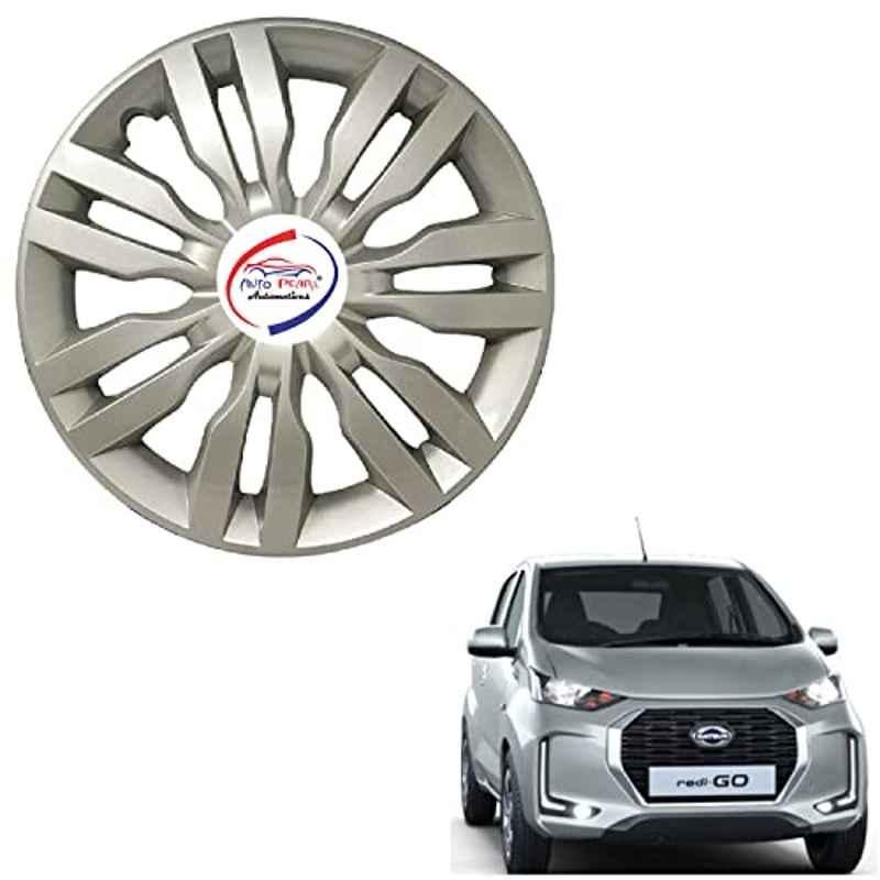 Auto Pearl 4 Pcs 13 inch ABS Silver DZRT4S04 Hubcap Wheel Cover Set with Retention Ring for Datsun i Go