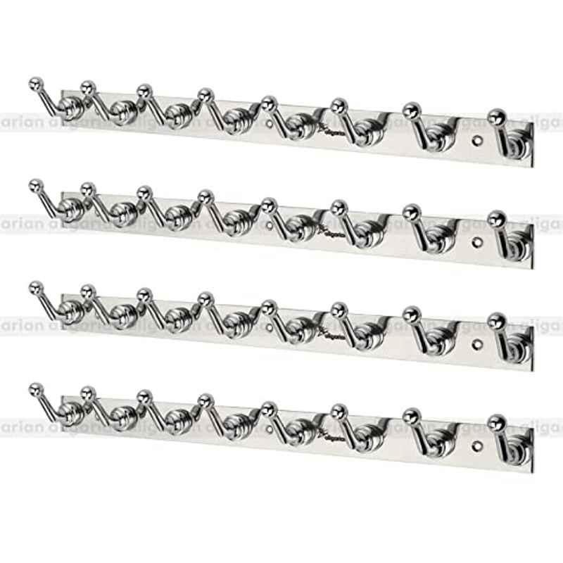 Aligarian 8 Leg Stainless Steel Silver Polished Finish Wall Mounted Rocksy Cloth Hook Hanger (Pack of 4)