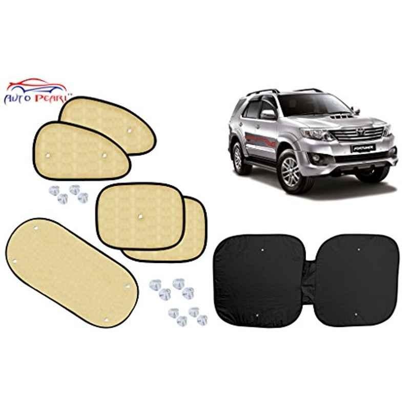 Auto Pearl 6 Pcs PVC & Mesh Beige Window, Front & Rear Sun Shade Set for Toyota Fortuner