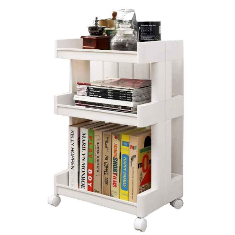 Rubik 3-Tier White Multipurpose Rolling Cart Storage Trolley with Wheels, RB-RCW01