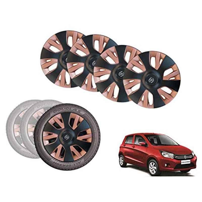 Auto Pearl 4 Pcs 14 inch Black & Copper ABS Press Type Hubcap Wheel Cover Set with Retention Ring for Maruti Suzuki CelerioVXI
