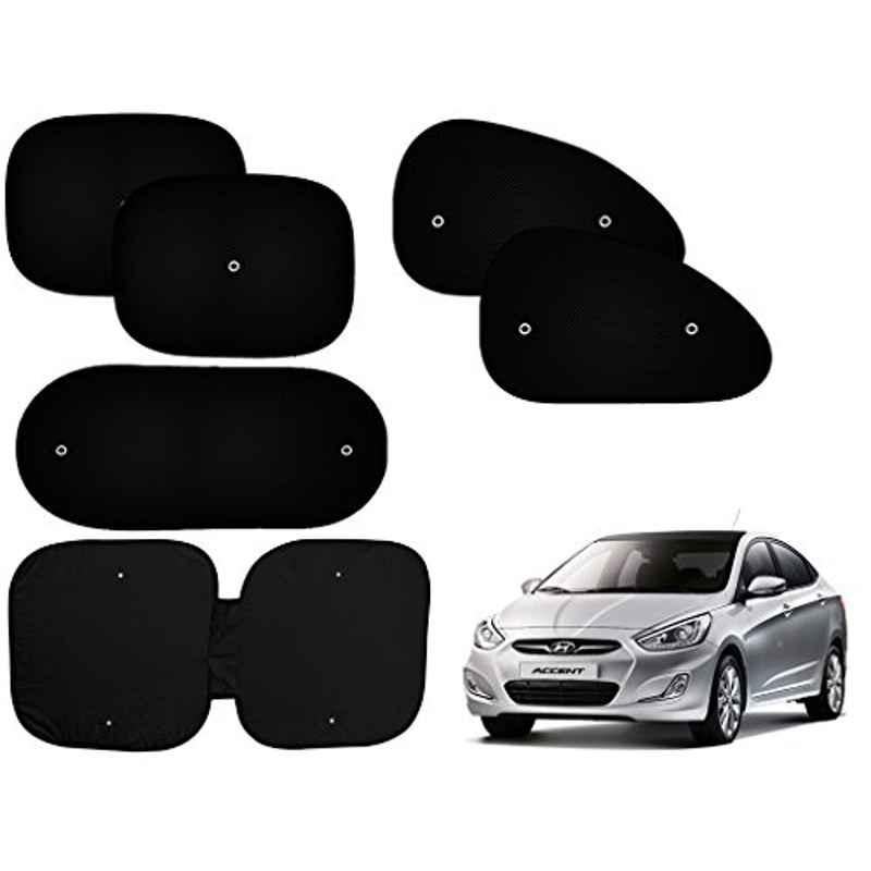 Auto Pearl 6 Pcs PVC & Mesh Black Window, Front & Rear Sun Shade Set for Hyundai Accent