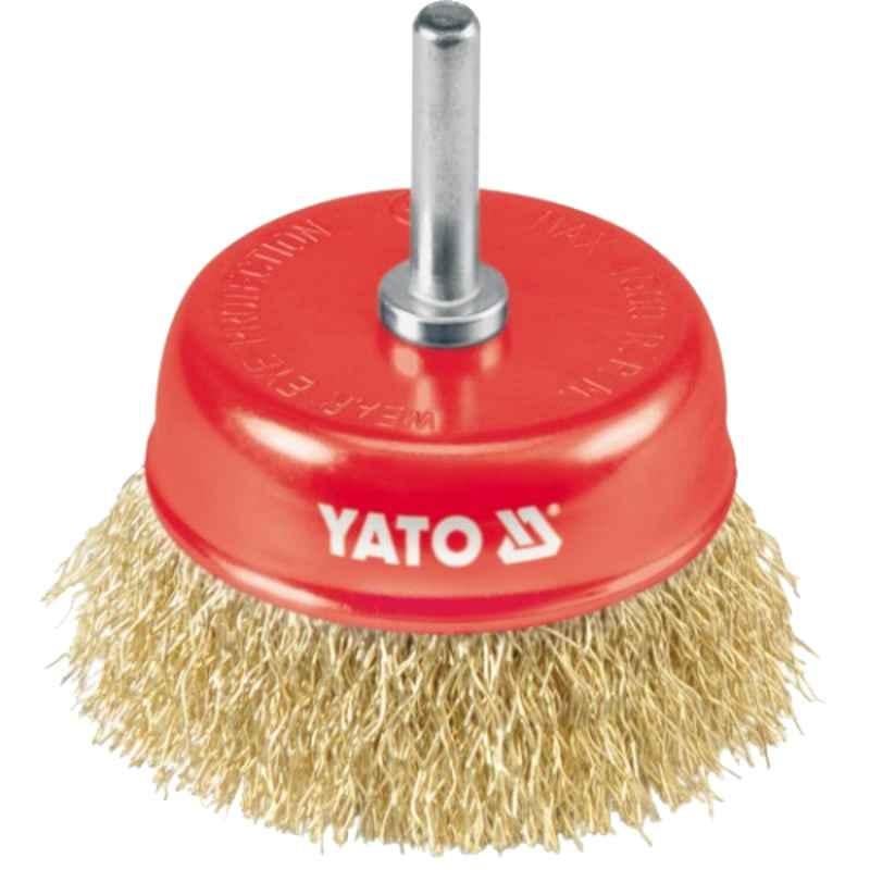 Yato 75x6mm Crimped Brass Wire Cup Brush With Shaft, YT-4750