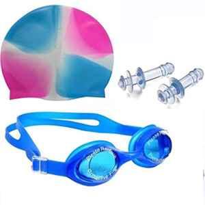 Forgesy Silicone Multicolour Economical Swimming Goggles, Cap & Ear Plug Combo