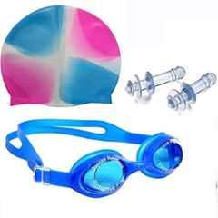 Forgesy Silicone Multicolour Economical Swimming Goggles, Cap & Ear Plug Combo