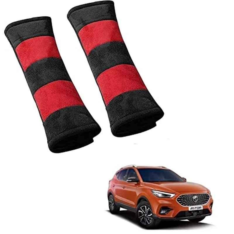 Kozdiko 2 Pcs Red & Black Car Seat Belt Cushion Pillow Set for MG Astor
