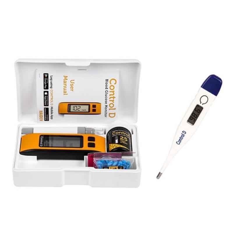 Control D Glucometer Kit, 25 Pcs Blood Glucose Test Strips & Digital Thermometer Combo