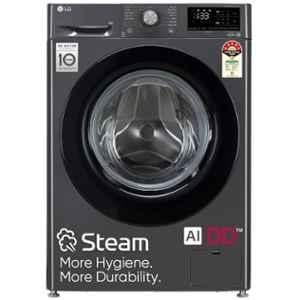 LG 8kg Steel Middle Black 5 Star Inverter AI Direct Drive Front Load Fully Automatic Washing Machine, FHV1408Z2M