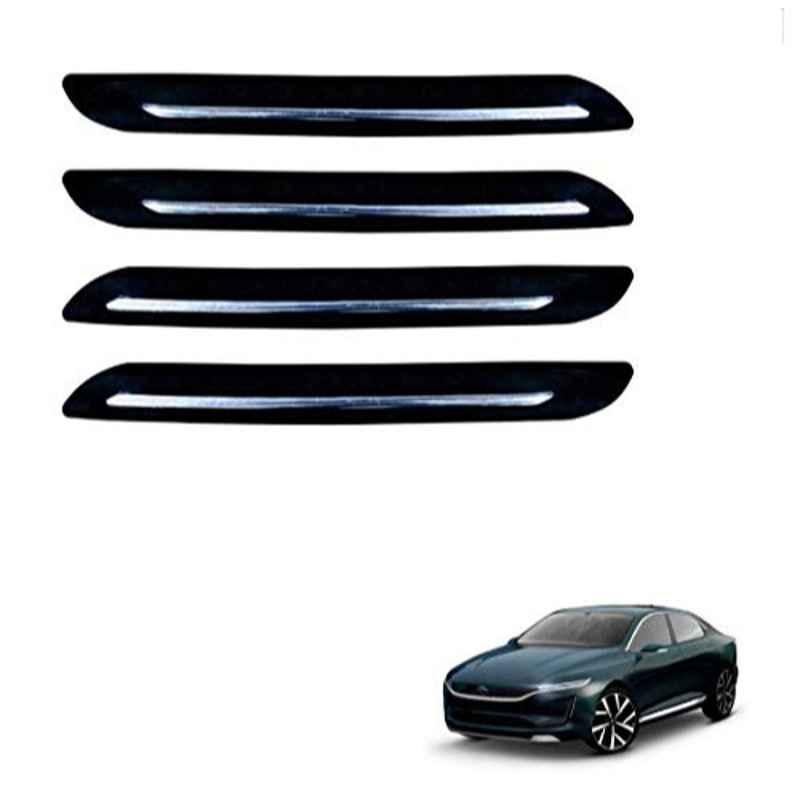 Kozdiko 4 Pcs PVC Black Car Bumper Protector Set with Chrome Strip for Tata Evision