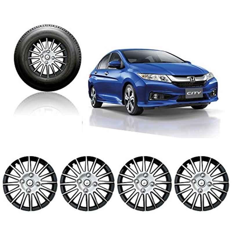 Auto Pearl 4 Pcs 15 inch ABS Silver & Black Press Fitting Wheel Cover Set for Honda City New