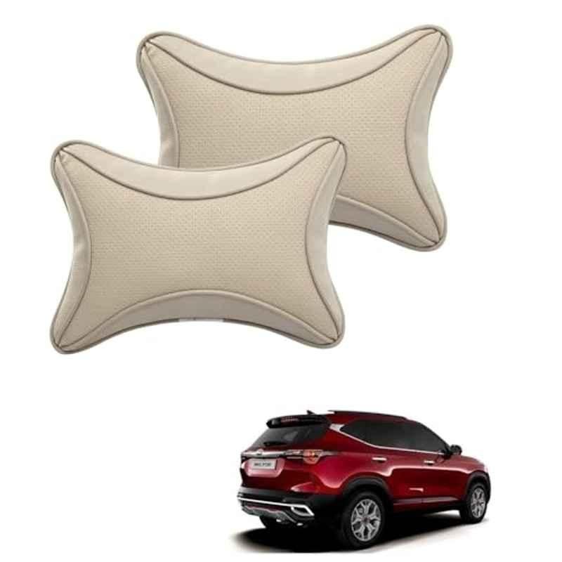 Kozdiko 2 Pcs Memory Foam & Polyester Beige Dots Car Neck Rest Pillow Set for Kia Seltos, XNVJVHGJFH234