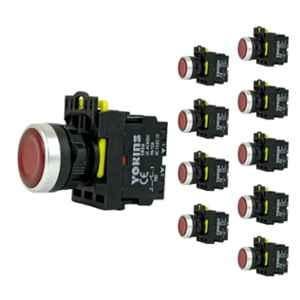 Yokins 22mm 220V 1NC Red Illuminated Push Button with Spring Return, EB2M-A-01D-R (Pack of 10)