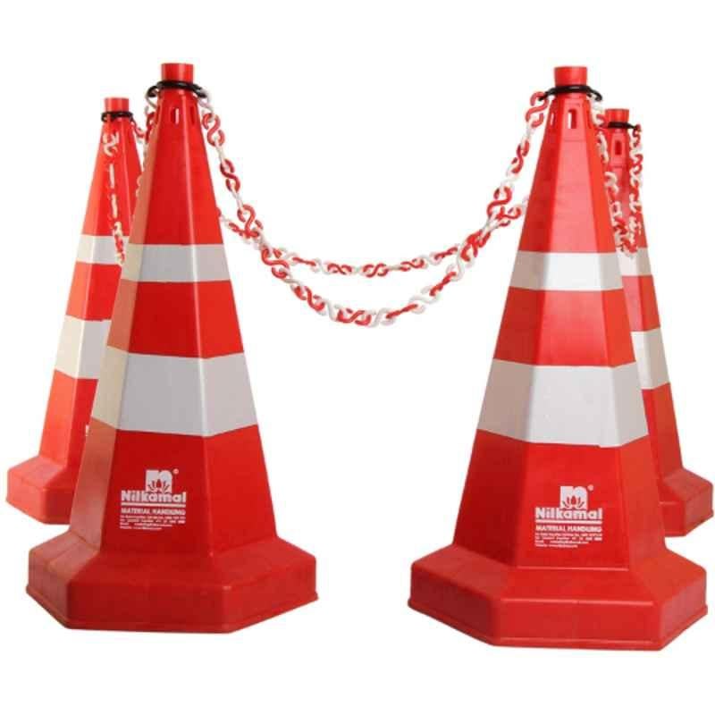 Nilkamal 750mm Traffic Safety Cone with 4m Chain & 4 Hooks (Pack of 4)