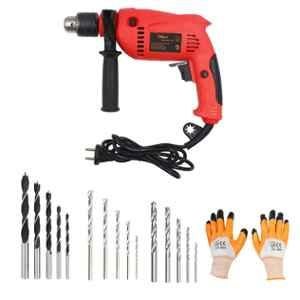 Hillgrove HGCM247M1 700W 13mm Drill Machine with Gloves, 5 Pcs HSS, 5 Pcs Wood & 5 Pcs Masonry Drill Bit, HGCM508