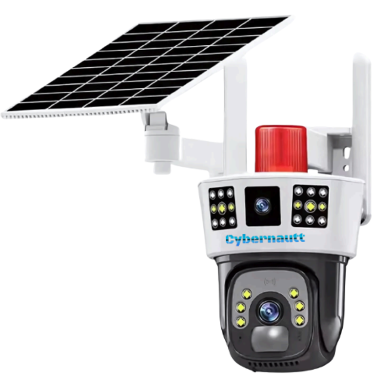 Cybernautt X4S 4MP 2 Lens 3 Views FHD Solar Sim Camera with Human Detect Alarm, Two Way Audio, Weatherproof, Siren, Motion Detect & SD Upto 128 GB