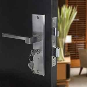 Saze 8 inch Stainless Steel Brass Finish Cylindrical Plate Mortise Door Lock Handle Set, LB306