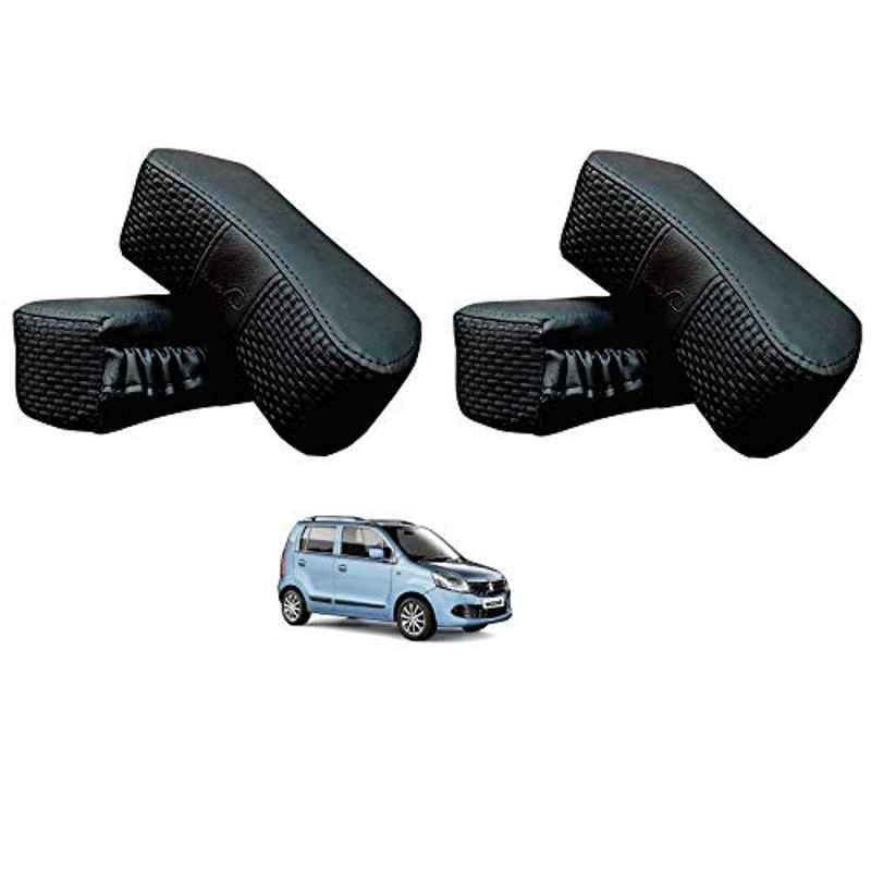 Kozdiko 4 Pcs CV Designer Black Leatherite Neck Rest Car Cushion Pillow Set for Maruti Suzuki Old WagonR 2000-2010